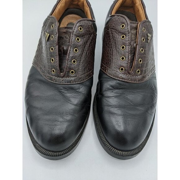 Vtg Adidas Golf Shoes Men's 9 Leather Black Brown Z-Traxion Softspike 2002 - Picture 11 of 12